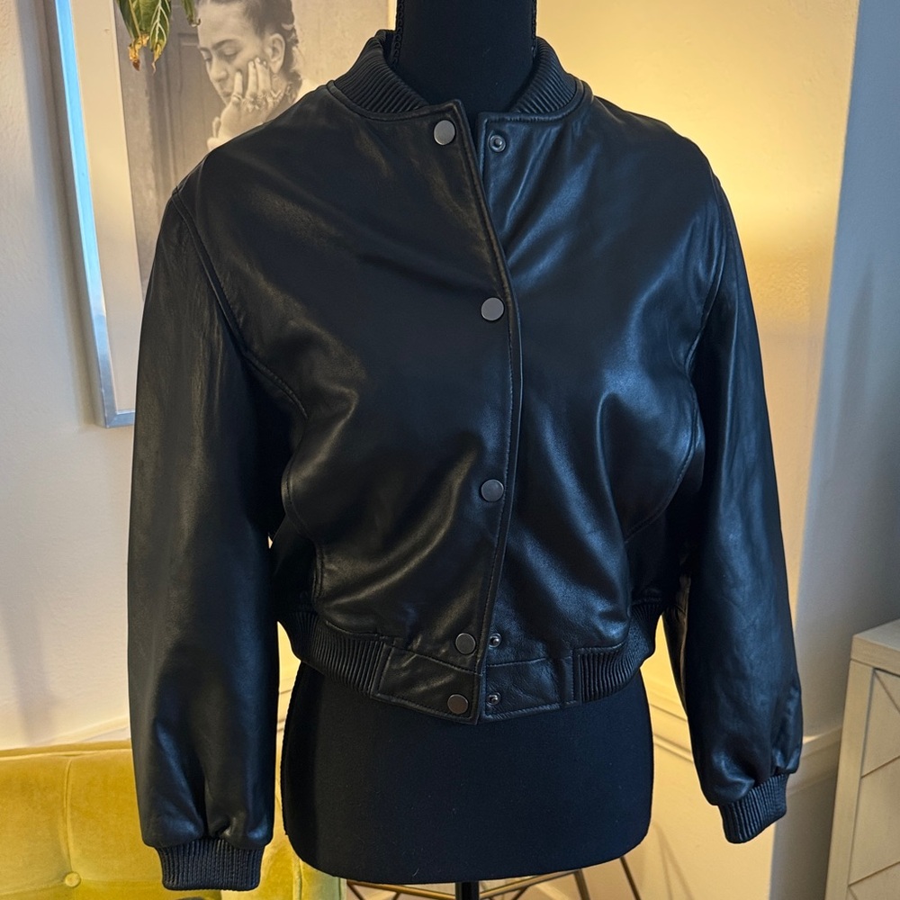 Zara Black Leather Bomber Jacket for Kids